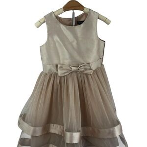 Xtraordinary Champagne Satin & Tulle Bow Dress Balletcore Flower Girl Sz 6X